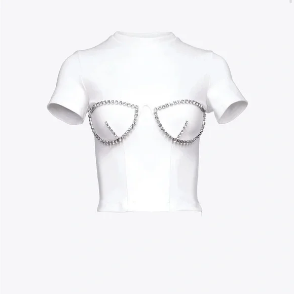 AREA White Crop Top with Silver Embellishments - Picture 11 of 12